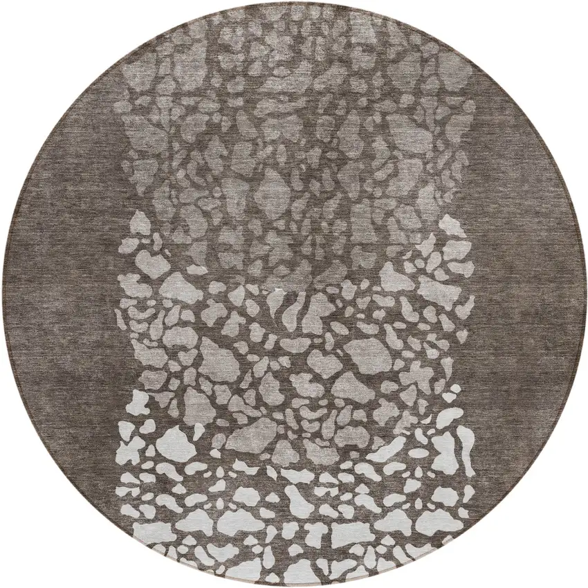 8' Taupe Brown And Ivory Round Abstract Washable Indoor Outdoor Area Rug Photo 2