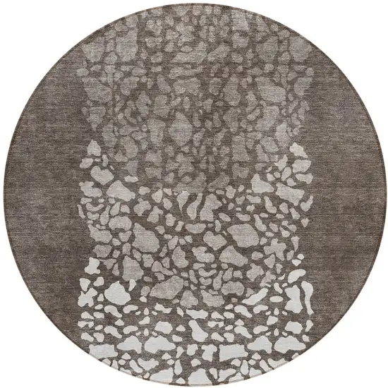8' Taupe Brown And Ivory Round Abstract Washable Indoor Outdoor Area Rug Photo 5
