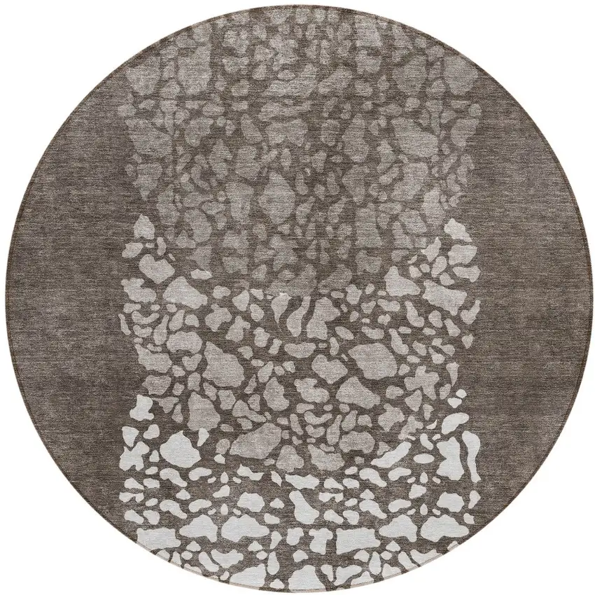 8' Taupe Brown And Ivory Round Abstract Washable Indoor Outdoor Area Rug Photo 5