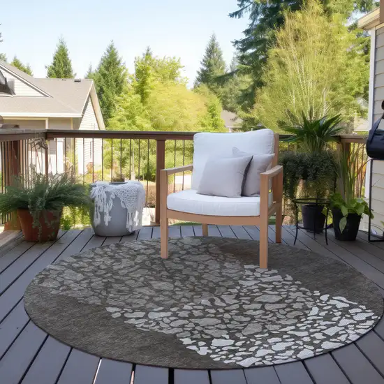 8' Taupe Brown And Ivory Round Abstract Washable Indoor Outdoor Area Rug Photo 6