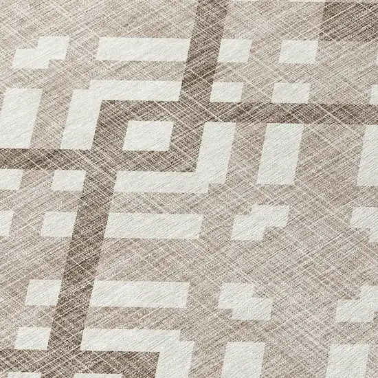 8' Taupe Brown And Ivory Round Geometric Washable Indoor Outdoor Area Rug Photo 4
