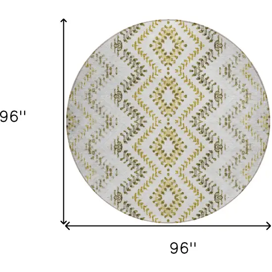 8' Taupe Brown And Ivory Round Geometric Washable Indoor Outdoor Area Rug Photo 3