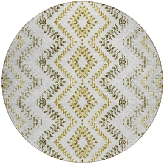 8' Taupe Brown And Ivory Round Geometric Washable Indoor Outdoor Area Rug Photo 5