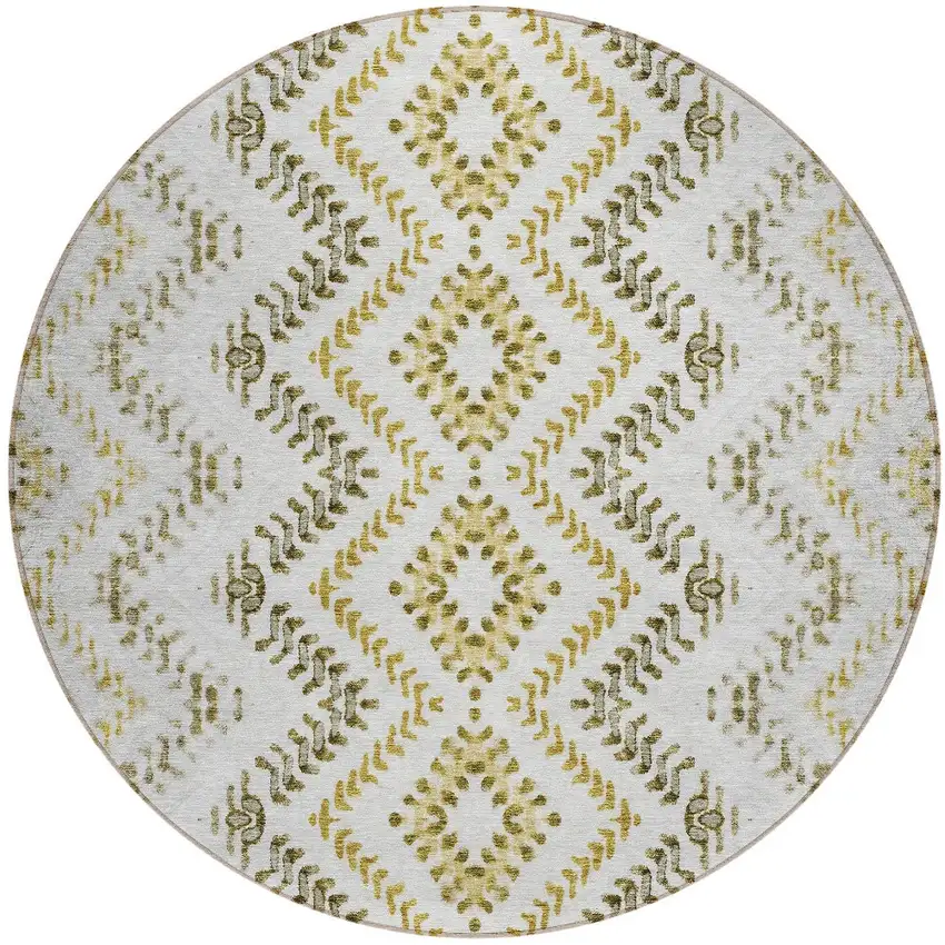 8' Taupe Brown And Ivory Round Geometric Washable Indoor Outdoor Area Rug Photo 5