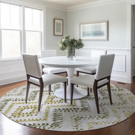 8' Taupe Brown And Ivory Round Geometric Washable Indoor Outdoor Area Rug Photo 8