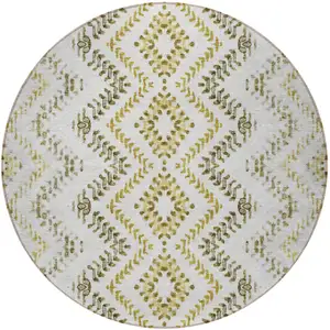 Photo of 8' Taupe Brown And Ivory Round Geometric Washable Indoor Outdoor Area Rug