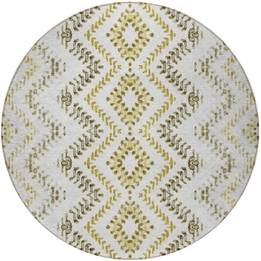 8' Taupe Brown And Ivory Round Geometric Washable Indoor Outdoor Area Rug Photo 6