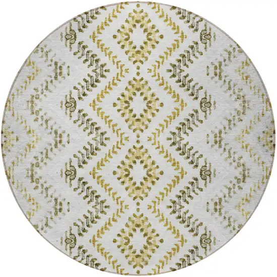 8' Taupe Brown And Ivory Round Geometric Washable Indoor Outdoor Area Rug Photo 6