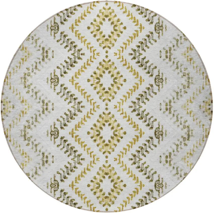 8' Taupe Brown And Ivory Round Geometric Washable Indoor Outdoor Area Rug Photo 6