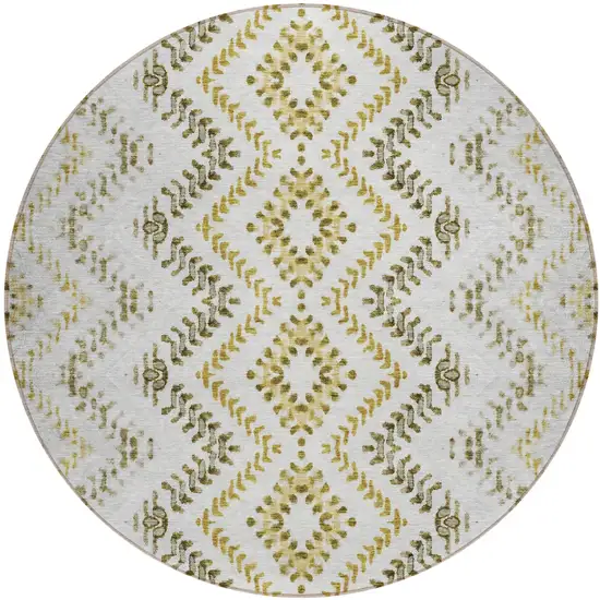 8' Taupe Brown And Ivory Round Geometric Washable Indoor Outdoor Area Rug Photo 2