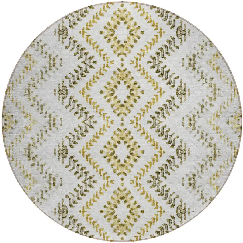 8' Taupe Brown And Ivory Round Geometric Washable Indoor Outdoor Area Rug Photo 2