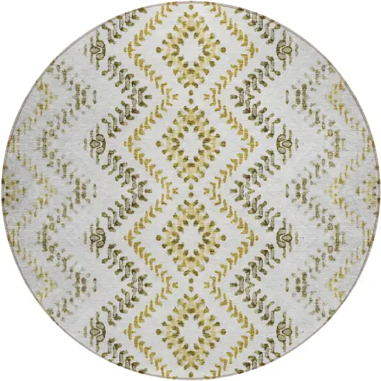 8' Taupe Brown And Ivory Round Geometric Washable Indoor Outdoor Area Rug Photo 2