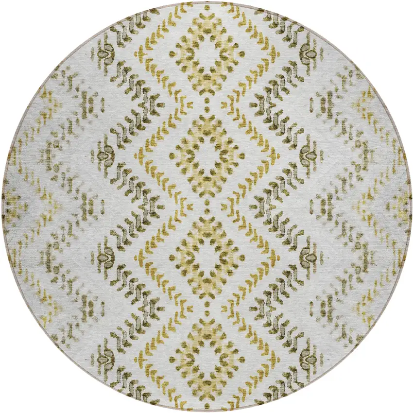 8' Taupe Brown And Ivory Round Geometric Washable Indoor Outdoor Area Rug Photo 2