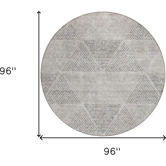 8' Taupe Brown And Ivory Round Geometric Washable Indoor Outdoor Area Rug Photo 3