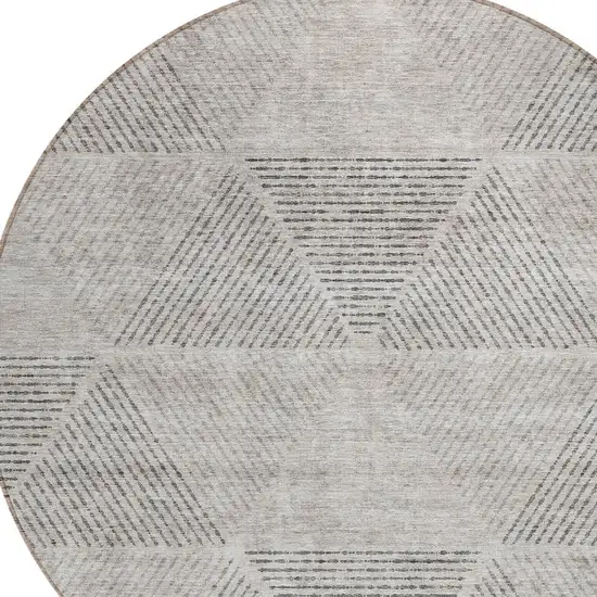 8' Taupe Brown And Ivory Round Geometric Washable Indoor Outdoor Area Rug Photo 6