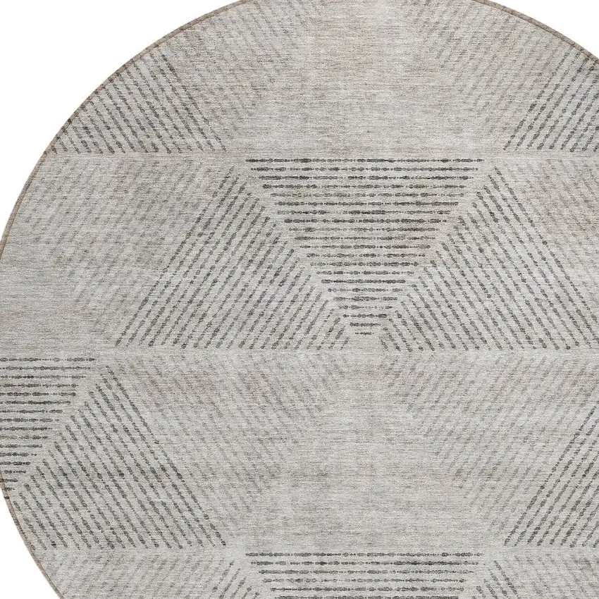 8' Taupe Brown And Ivory Round Geometric Washable Indoor Outdoor Area Rug Photo 6