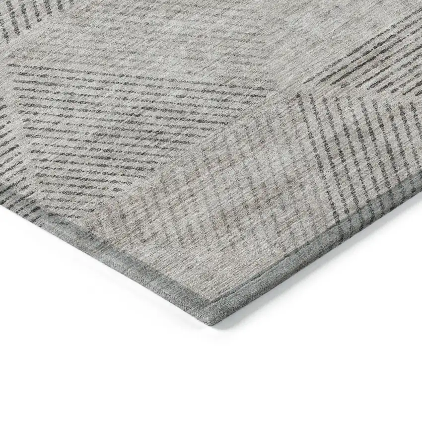 8' Taupe Brown And Ivory Round Geometric Washable Indoor Outdoor Area Rug Photo 5
