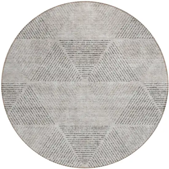8' Taupe Brown And Ivory Round Geometric Washable Indoor Outdoor Area Rug Photo 2