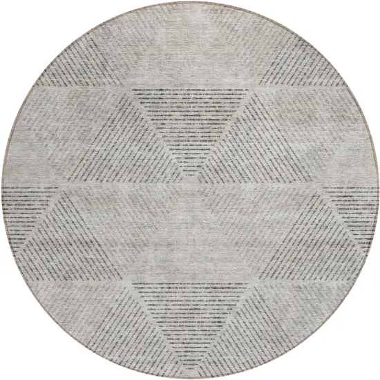8' Taupe Brown And Ivory Round Geometric Washable Indoor Outdoor Area Rug Photo 2