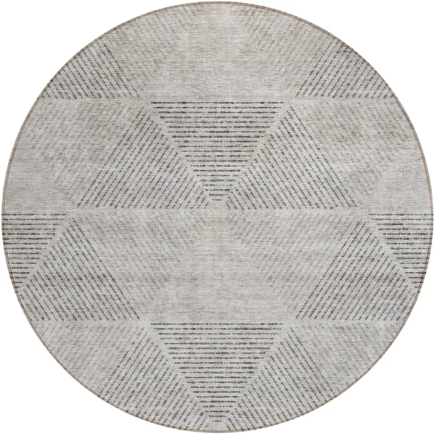 8' Taupe Brown And Ivory Round Geometric Washable Indoor Outdoor Area Rug Photo 2