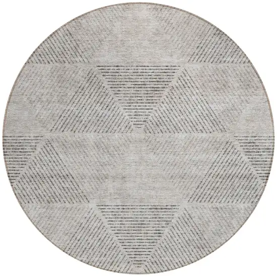 8' Taupe Brown And Ivory Round Geometric Washable Indoor Outdoor Area Rug Photo 7
