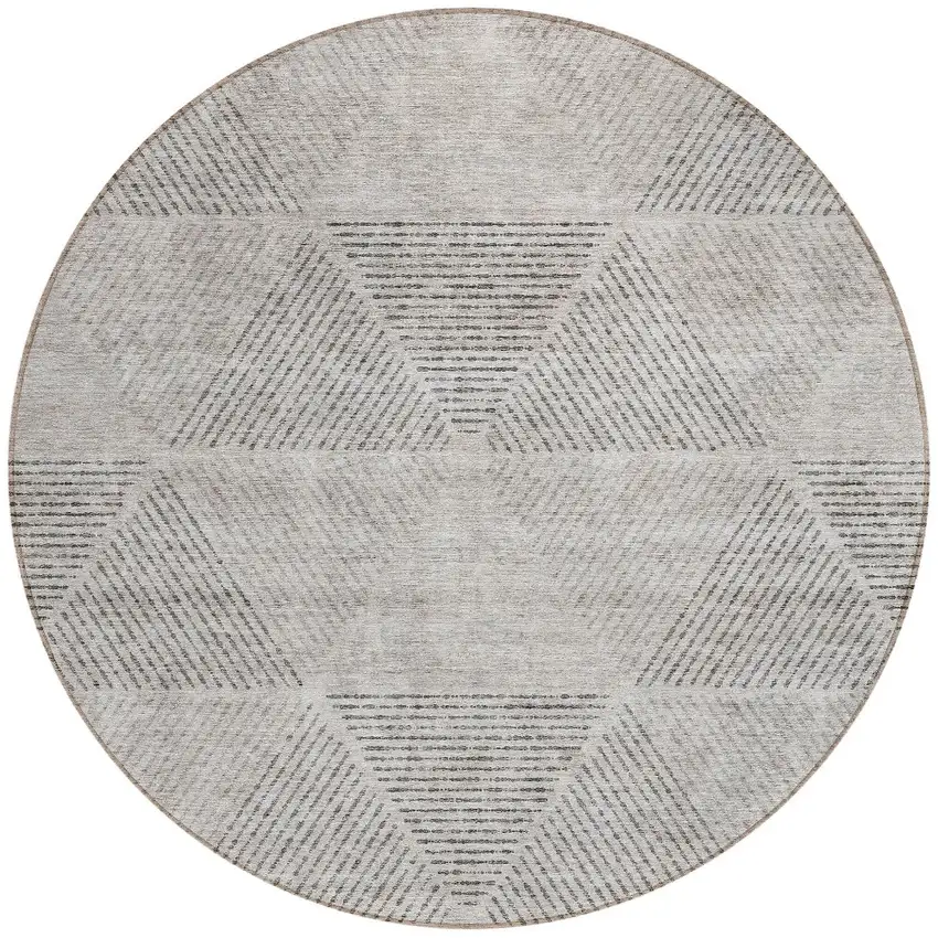 8' Taupe Brown And Ivory Round Geometric Washable Indoor Outdoor Area Rug Photo 7