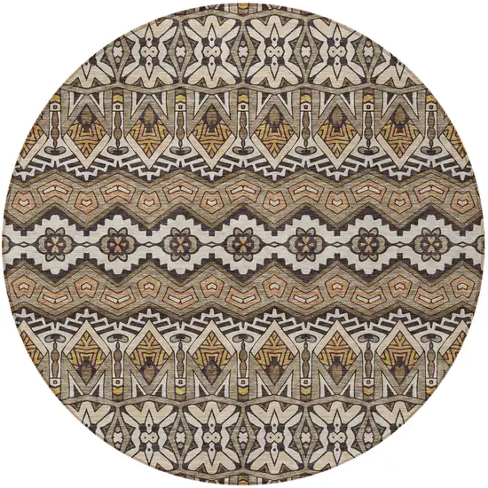 8' Taupe Brown And Ivory Round Moroccan Washable Indoor Outdoor Area Rug Photo 6