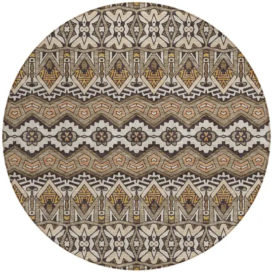 8' Taupe Brown And Ivory Round Moroccan Washable Indoor Outdoor Area Rug Photo 5