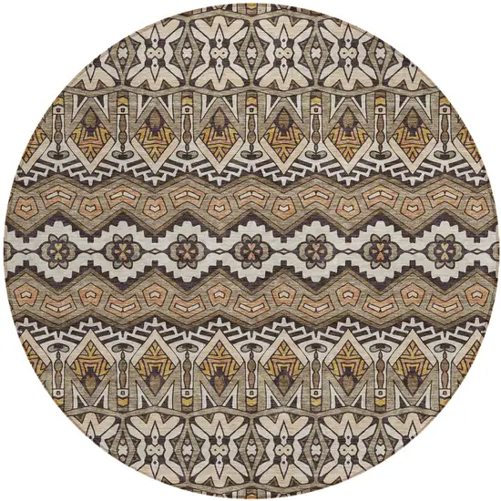 8' Taupe Brown And Ivory Round Moroccan Washable Indoor Outdoor Area Rug Photo 2