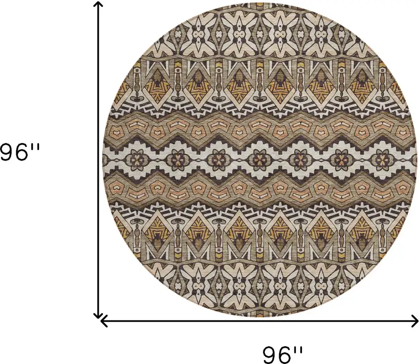 8' Taupe Brown And Ivory Round Moroccan Washable Indoor Outdoor Area Rug Photo 3