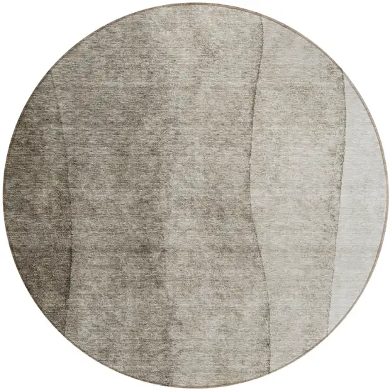 8' Taupe Brown And Ivory Round Ombre Washable Indoor Outdoor Area Rug Photo 2