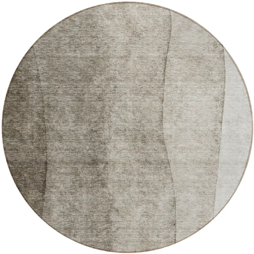 8' Taupe Brown And Ivory Round Ombre Washable Indoor Outdoor Area Rug Photo 2