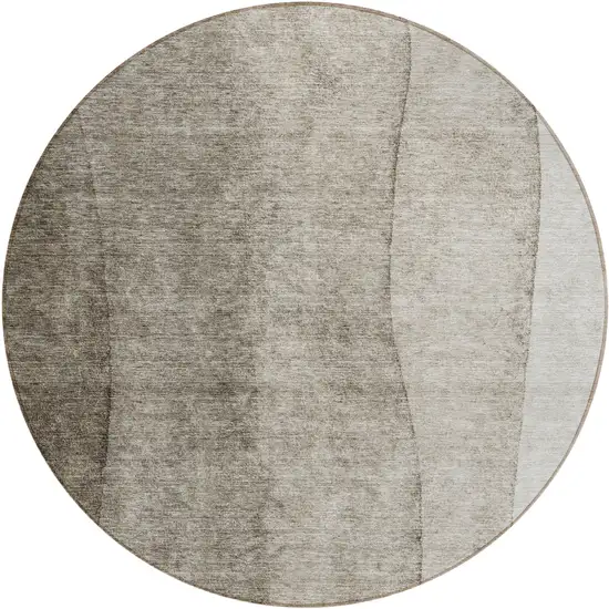 8' Taupe Brown And Ivory Round Ombre Washable Indoor Outdoor Area Rug Photo 2