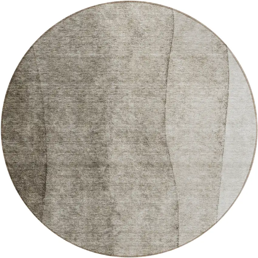 8' Taupe Brown And Ivory Round Ombre Washable Indoor Outdoor Area Rug Photo 2