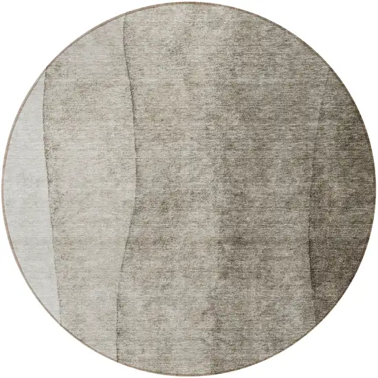 8' Taupe Brown And Ivory Round Ombre Washable Indoor Outdoor Area Rug Photo 4