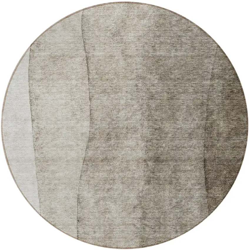 8' Taupe Brown And Ivory Round Ombre Washable Indoor Outdoor Area Rug Photo 4