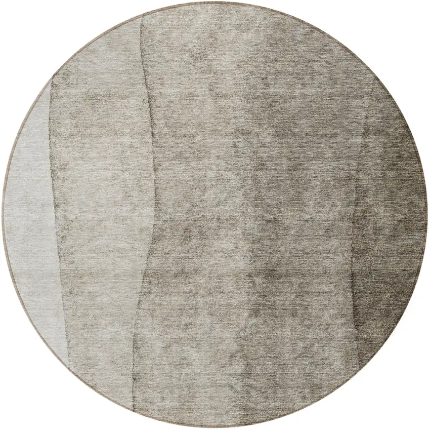 8' Taupe Brown And Ivory Round Ombre Washable Indoor Outdoor Area Rug Photo 4