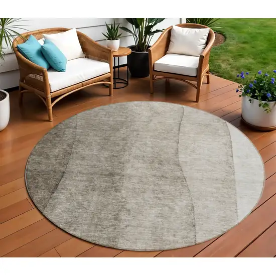 8' Taupe Brown And Ivory Round Ombre Washable Indoor Outdoor Area Rug Photo 1