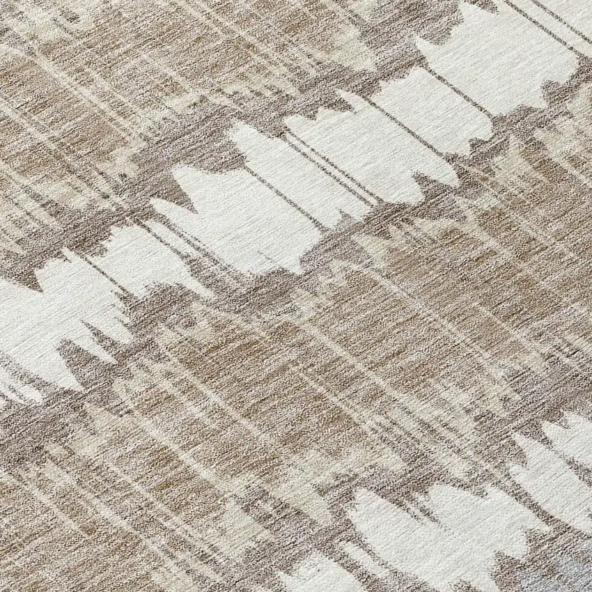 8' Taupe Brown And Ivory Round Striped Washable Indoor Outdoor Area Rug Photo 9