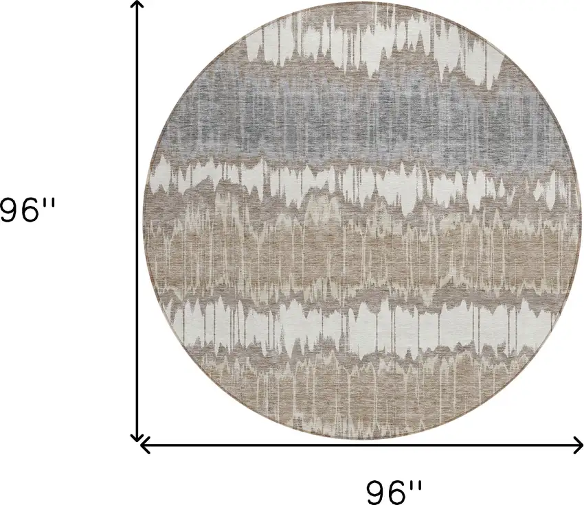 8' Taupe Brown And Ivory Round Striped Washable Indoor Outdoor Area Rug Photo 8