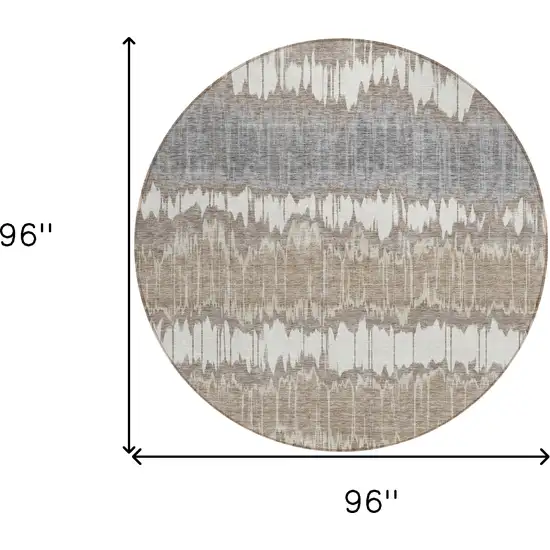 8' Taupe Brown And Ivory Round Striped Washable Indoor Outdoor Area Rug Photo 8