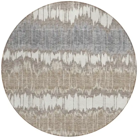 8' Taupe Brown And Ivory Round Striped Washable Indoor Outdoor Area Rug Photo 5