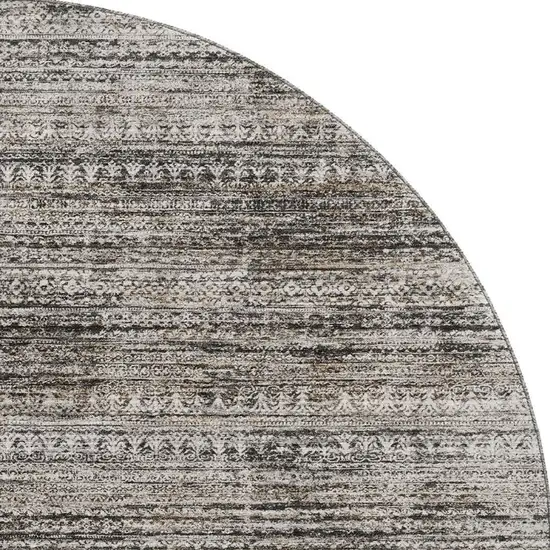 8' Taupe Brown And Ivory Striped Washable Round Rug With UV Protection Photo 4