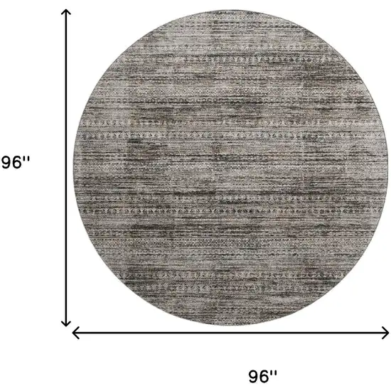 8' Taupe Brown And Ivory Striped Washable Round Rug With UV Protection Photo 9