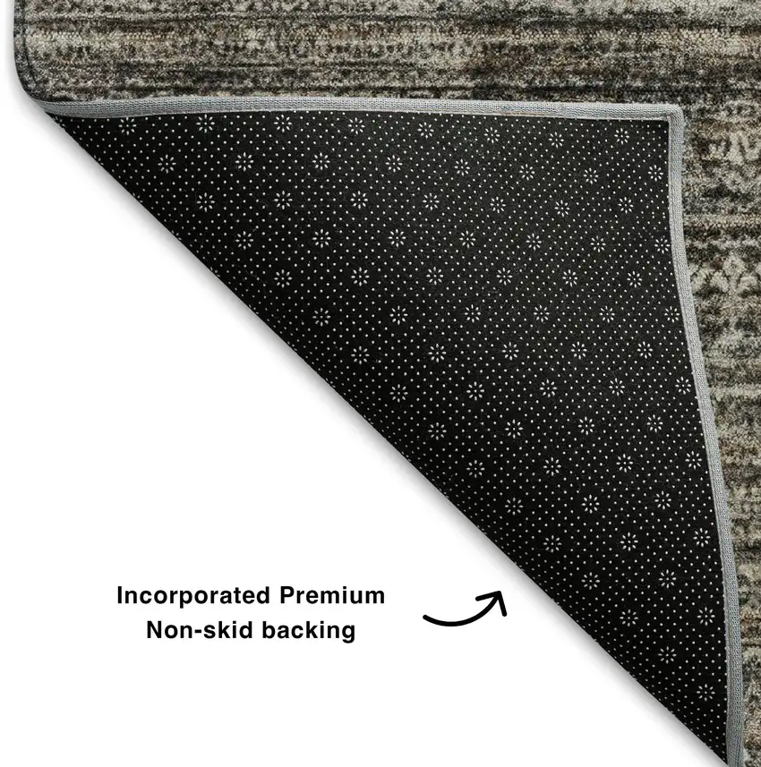 8' Taupe Brown And Ivory Striped Washable Round Rug With UV Protection Photo 6