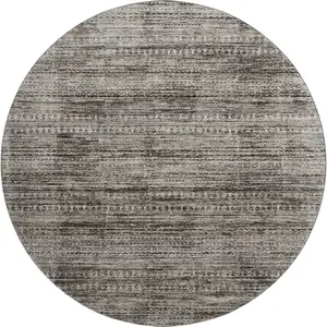 Photo of 8' Taupe Brown And Ivory Striped Washable Round Rug With UV Protection