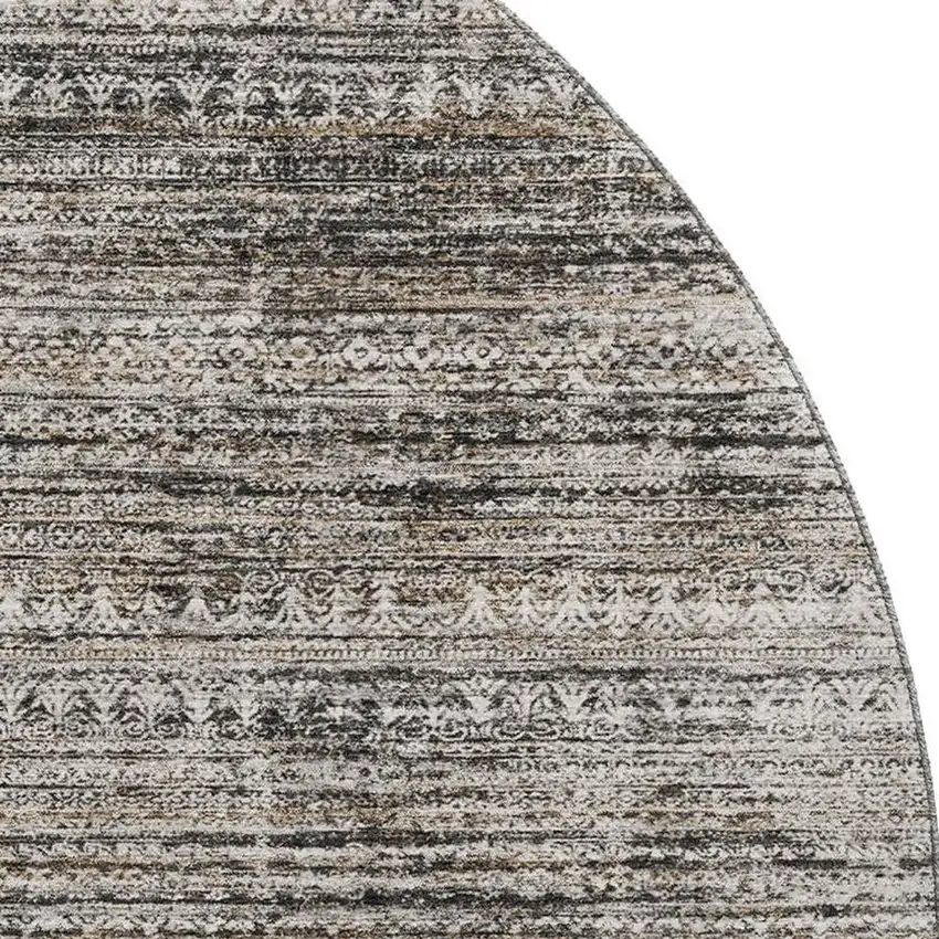 8' Taupe Brown And Ivory Striped Washable Round Rug With UV Protection Photo 3