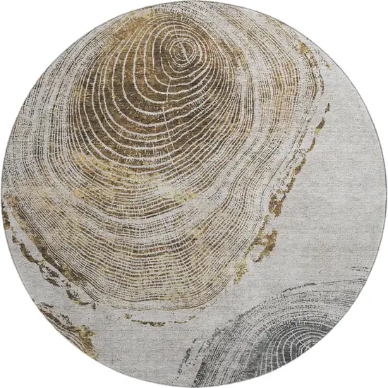 8' Taupe Brown And Ivory Woodland Lodge Washable Round Rug With UV Protection Photo 1