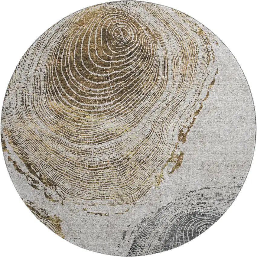 8' Taupe Brown And Ivory Woodland Lodge Washable Round Rug With UV Protection Photo 1