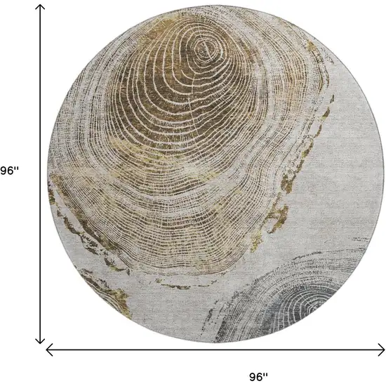 8' Taupe Brown And Ivory Woodland Lodge Washable Round Rug With UV Protection Photo 4